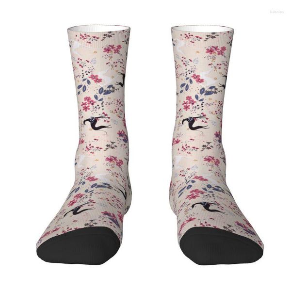 Chaussettes pour hommes Cool Greyhound Sighthound Flower Love Dress Unisexe Confortable Chaud Impression 3D Animal Whippet Dog Crew