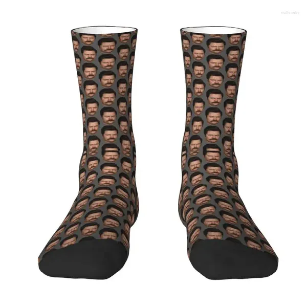 Chaussettes pour hommes Cool Mens Ron Swanson Head Pattern Robe Unisexe Chaud Confortable équipage d'impression 3D