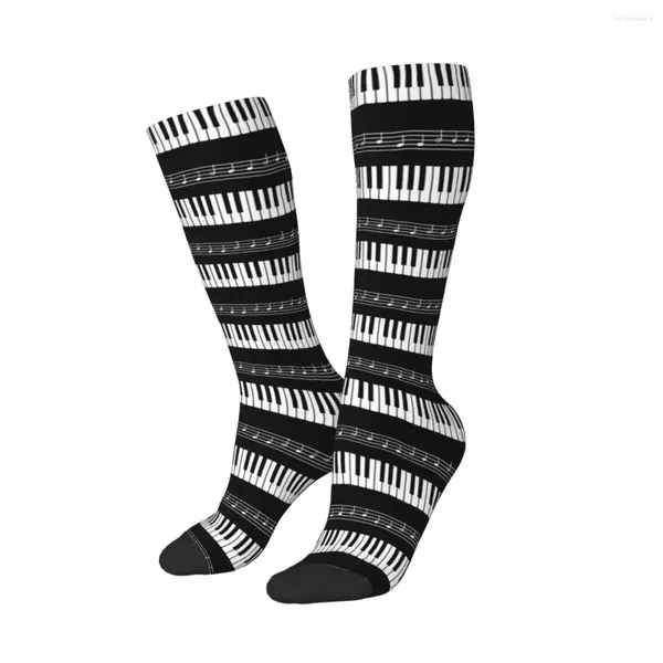 Chaussettes pour hommes, Cool, clavier d'orgue de Piano, Notes de musique, accessoires à Tube haut, clé de Piano, doux, Long mollet, cadeau pour femmes et hommes