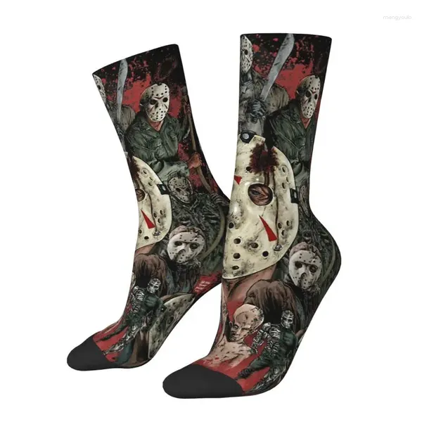 Calcetines masculinos cool impresión mascarilla asesina película de terror para hombres mujeres el estiramiento de verano otoño invierno tripulación