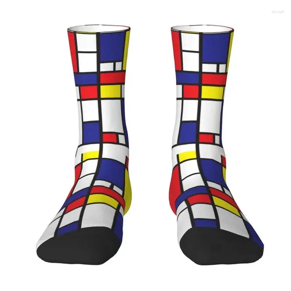 Calcetines para hombres Impresión fresca Piet Mondrian Estudio para hombres Mujeres Elástico Verano Otoño Invierno Geométrico Arte abstracto Plaid Crew