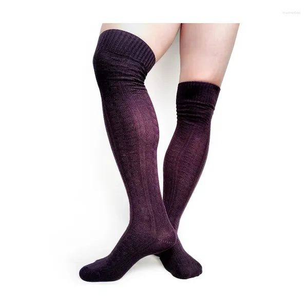 Chaussettes pour hommes en tricot en coton hiver chaud long pour hommes sur le genou