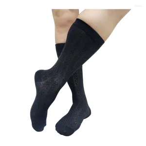 Heren sokken katoen gaas gestreepte heren formele jurk zie door softy kous sexy ademende lange buisslangbedrijf
