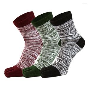 Chaussettes pour hommes orteil en coton coloré Patchwork rayé cinq doigts décontracté sport équipage taille libre panier Calcetines Meias Sox
