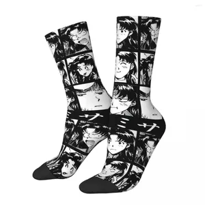 Calcetines para hombres diseño loco misato katsuragi baloncesto rei ayanami anime eva japón manga poliéster tripulación para unisex no desliz