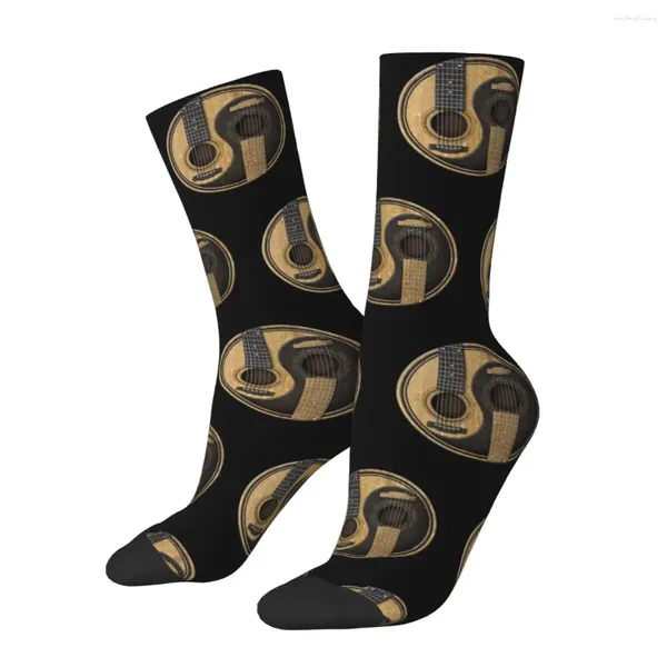 Calcetines para hombre, diseño loco, guitarras acústicas viejas y desgastadas para mujer, cosas Vintage Yin Yang, monopatín de algodón, regalos maravillosos