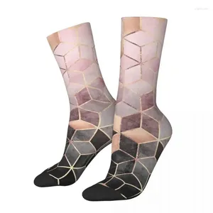 Chaussettes pour hommes Crazy Pink et Grey Gradient Cubes Sock Skateboard Femmes Printemps Été Automne Hiver