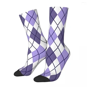 Herensokken Crazy Sock For Men Argyle Check Pattern Violet Hip Hop Harajuku Diamond Happy Seamless Boys Crew