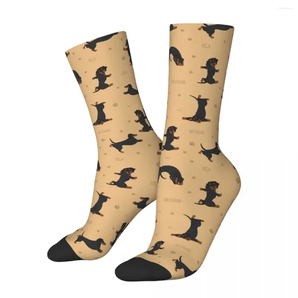 Calcetines para hombres Calcetín loco para hombres Yoga Perros Poses y ejercicios Hip Hop Harajuku Dachshund Perro Patrón sin costuras Equipo impreso Regalo casual