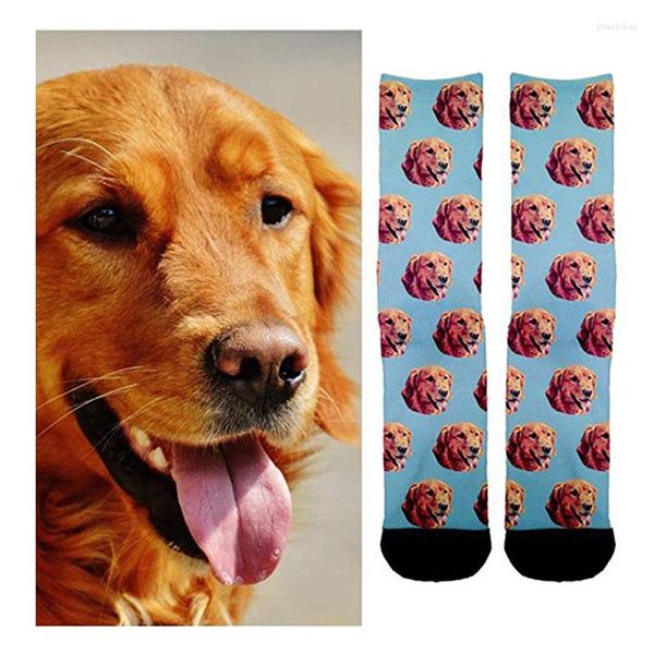 Chaussettes pour hommes Impression personnalisée de votre visage d'animal de compagnie personnalisé Hommes Femmes Mode Coton drôle DIY Design Anniversaire Saint-Valentin Nouveauté Chaussette