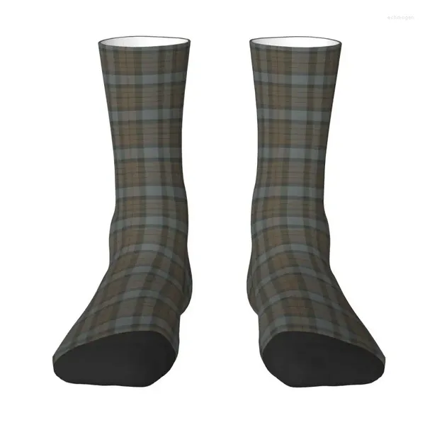 Calcetines de hombre Lindo Marrón Gris Cuadros Tartán Vestido texturizado Unisex Cómodo Cálido Impresión 3D Clásico Gingham Crew