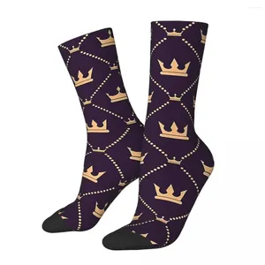 Chaussettes Harajuku à motif de couronne pour hommes et femmes, bas de haute qualité, accessoires longs toute saison, cadeau d'anniversaire pour hommes et femmes