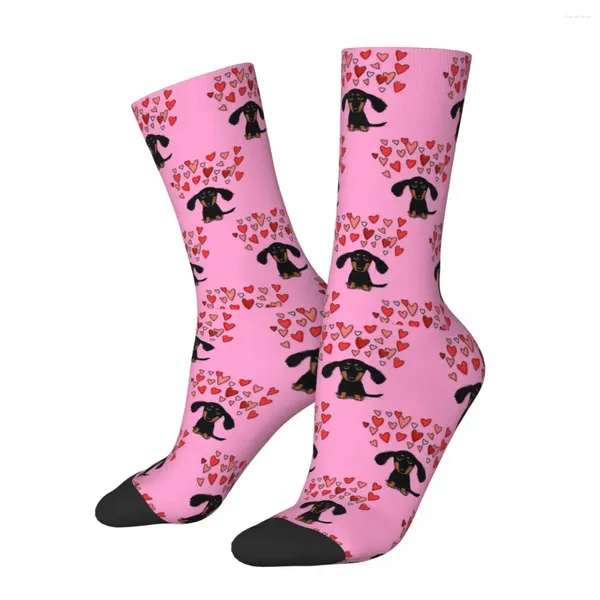 Chaussettes pour hommes Mignon Teckel Chiot Chien avec Valentine Coeurs Hommes Femmes En Plein Air Nouveauté Printemps Été Automne Hiver Bas Cadeau