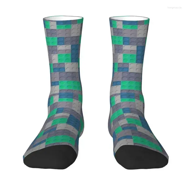 Chaussettes pour hommes mignons blocs de construction colorés jouets robe unisexe chaud respirant équipage imprimé en 3D