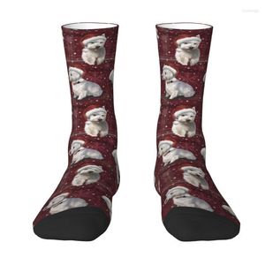 Chaussettes pour hommes mignons hommes la robe de chiot de Noël West Highland Terrier unisexe respirant chaud impression 3D Westie Crew