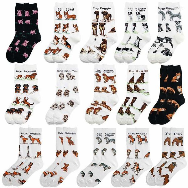 Calcetines para hombres lindo mascota animal perro cerdo algodón casual mujeres hombres streetwear divertido blanco kawaii corto feliz dibujos animados