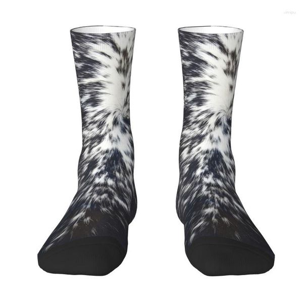 Calcetines de hombre Lindo patrón de piel de vaca manchada Marrón y blanco Mujeres Hombres Cálido Impresión 3D Faux Fur Baloncesto Deportes