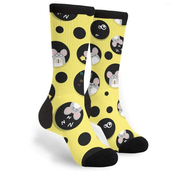 Calcetines para hombres Lindo mouse amarillo en queso Fun de la tripulación novedosa Tubo 3D impreso marca de color caliente de calcetín unisex calcetín casual
