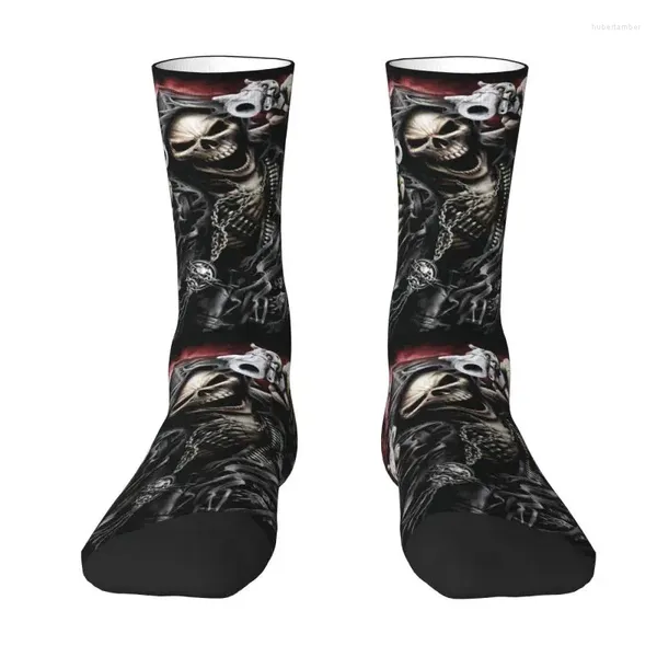 Chaussettes masculines Death Skull hommes hommes équipage unisexe cool 3D Robe squelette d'horreur imprimé 3D