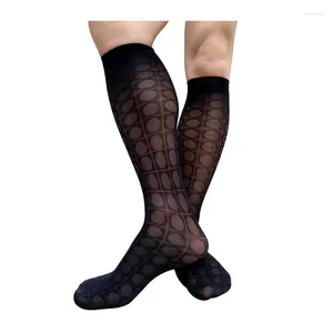 Calcetines para hombres Dot Black Mens Business Rodilla Alto Sexy Medias formales Lencería Manguera Tubo largo Ver a través de vestido Traje Masculino