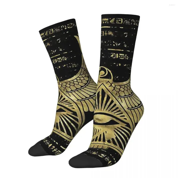 Calcetines para hombre Mitología egipcia Ojo de Horus Wadjet Oro y negro Hombres Mujeres Ciclismo Novedad Primavera Verano Otoño Invierno Medias Regalo