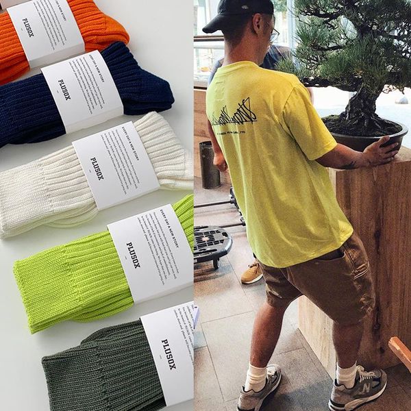 Calcetines para hombres Marca de moda Slouch Tejer para hombres Mujeres Regalo Color puro Estilo simple Calcetín Raya Naranja Fluorescente Calcetines verdes Hombres