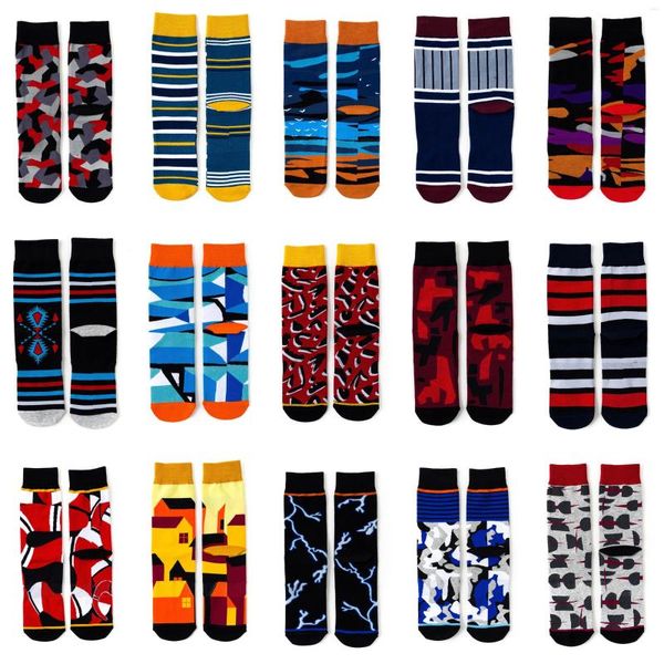 Calcetines de hombre moda algodón peinado Skateboard compresión cuadrado Happy Dress Geometry Sox mujer en oferta