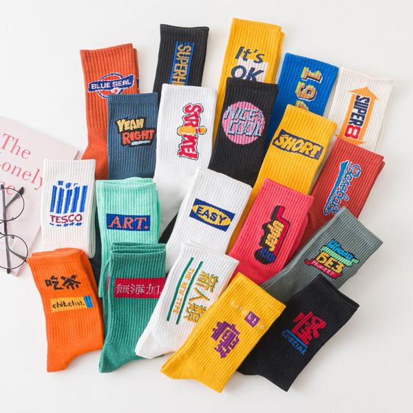 Chaussettes en coton pour hommes, lettres originales, unisexes, hip hop, drôle, Streetwear, sport, respirantes, Skateboard, tendance