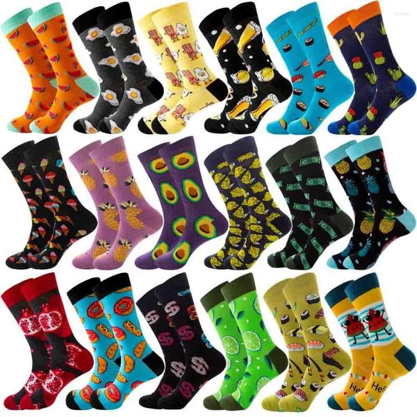 Calcetines de hombre moda divertidos hombres Hip Hop Harajuku Crew algodón fruta huevos fritos aguacate comida feliz Casual para hombres regalo