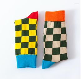 Heren sokken mode hiphop man gekamd katoen Personality Street Sock Big Size lange kleurrijke check print unisex 36-43