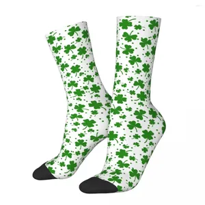 Chaussettes masculines Fashion Lucky Green Clover Shamrock Basketball Irish St Patrick's Day Polyester Crew pour unisexe respirant