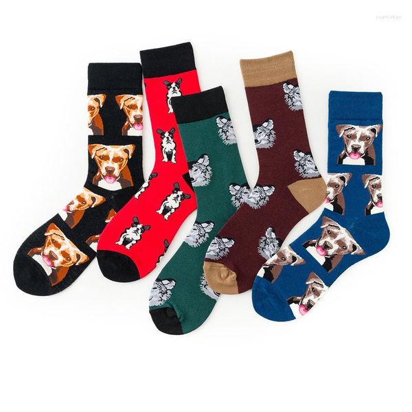 Calcetines de hombre moda Unisex invierno tejido largo equipo divertido mascota perro impreso Hip-Hop moda algodón calcetería monopatín