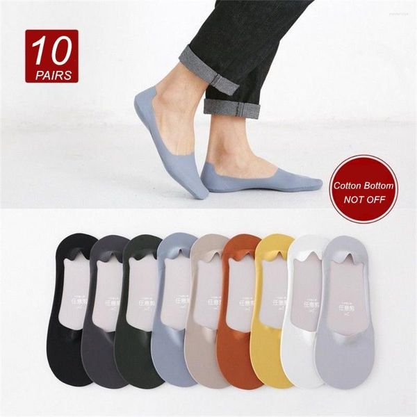 Calcetines para hombres Envío rápido 10 pares Verano Casual Hombres Corte bajo Delgado Transpirable No Show Silicona Calcetín antideslizante Fondo de algodón Absorber el sudor