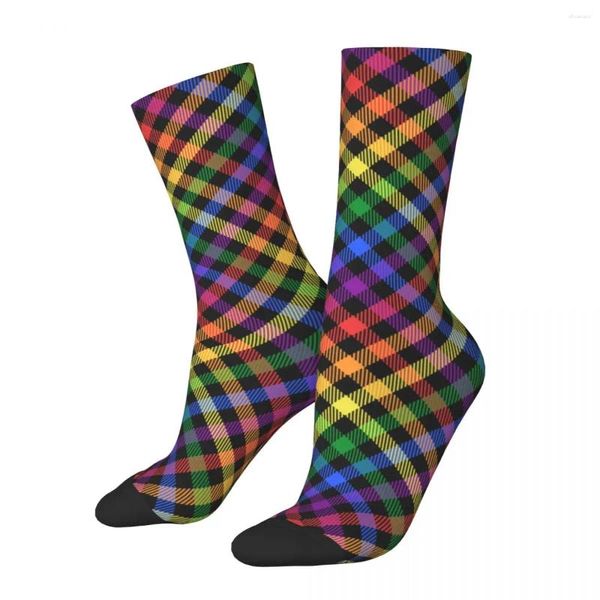 Chaussettes pour hommes et femmes LGBTQ Gay Pride arc-en-ciel en coton drôle couleurs Lgbt à carreaux Style Tartan moyen petits cadeaux