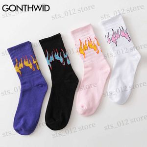 Chaussettes masculines tire des chaussettes de flamme streetwear hip hop mode harajuku coton décontracté planches de skate mascules femmes chaussettes noir blanc rose t230512