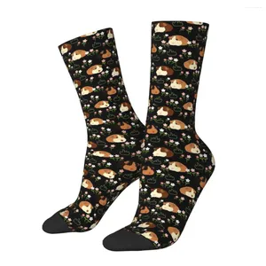 Calcetines de hombre Flores Negro Conejillo de Indias Cavia Porcellus Animal Unisex Invierno Al aire libre Happy Street Style Crazy Sock