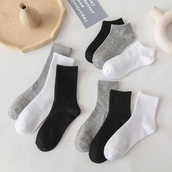 Chaussettes pour hommes et femmes été coton peigné tube moyen noir printemps blanc sport couple maille rouge femme