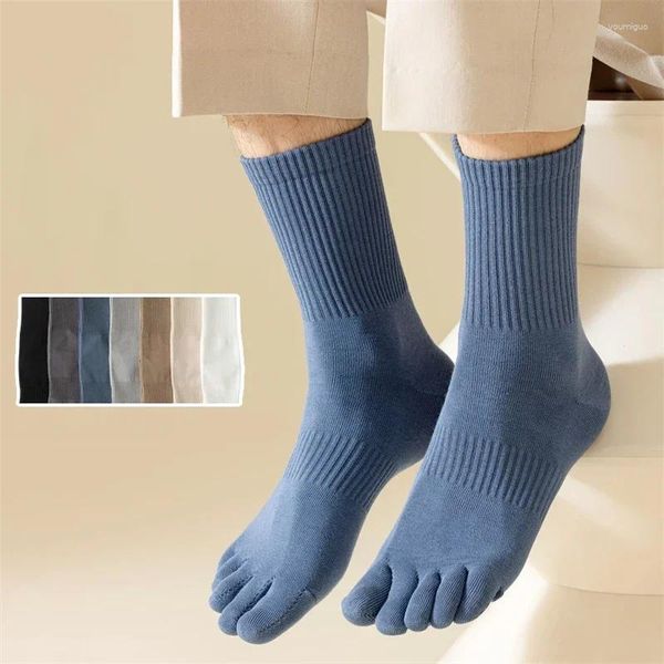 Calcetines para hombres para hombres moda de alta calidad 95% algodón transpirable cinco dedos casual color sólido dedos absorbe sudor