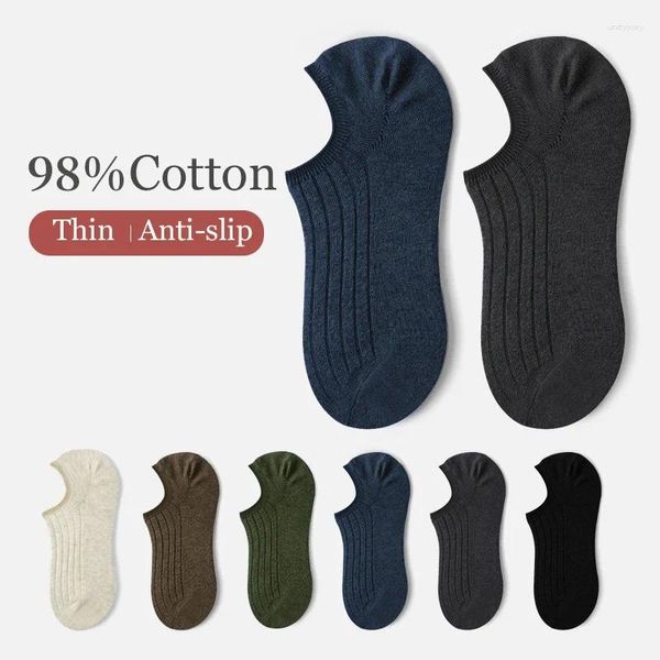 Chaussettes courtes d'été pour hommes, de haute qualité, invisibles, respirantes, couleur unie, en coton, désodorisées, pantoufles décontractées