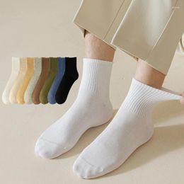 Chaussettes pour hommes printemps automne couleur unie respirant anti-boulochage homme coton absorber la sueur doux chaud sport décontracté