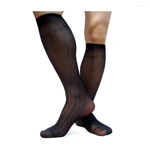 Herensokken formeel pak voor mannen knie hoog elastisch merk gestreepte pure dunne zien door herenbedrijfsbuis