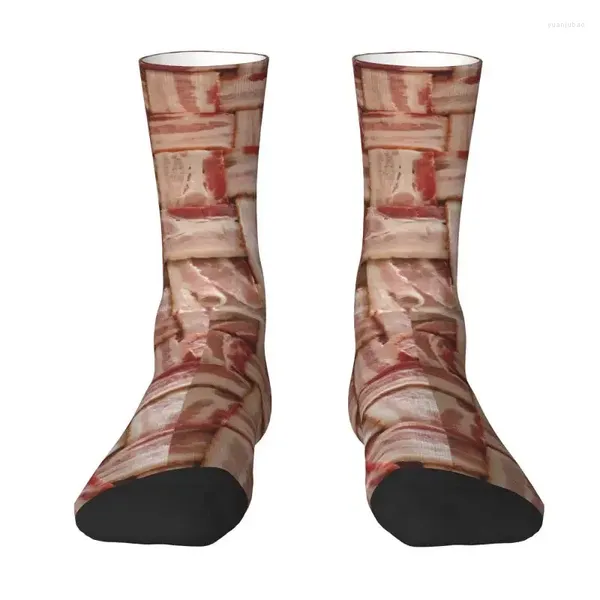 Chaussettes pour hommes Fun Plaid Bacon Pattern Meat Lover Crew Unisexe Mignon 3D Robe imprimée