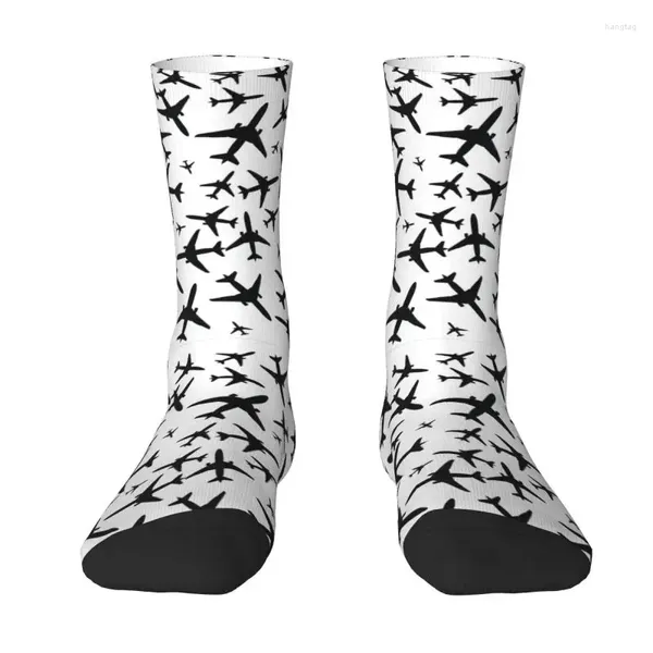 Chaussettes pour hommes, imprimé amusant, motif d'avion aléatoire, pour hommes et femmes, extensible, été, automne, hiver, équipage de pilotes de chasse de l'aviation