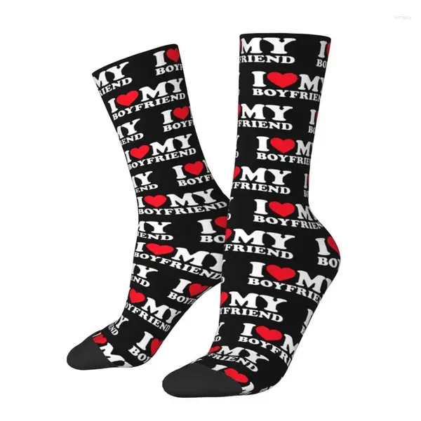 Chaussettes pour hommes Printing Imprimez j'aime mon petit ami pour les hommes femmes étirez l'équipe d'hiver d'automne