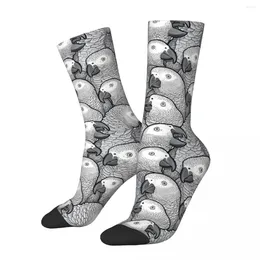 Calcetines de hombre divertidos loros grises africanos Vintage loro mascota pájaro Hip Hop novedad calcetín de tripulación patrón de regalo impreso