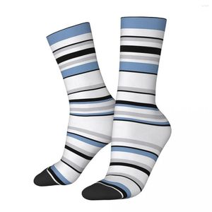 Calcetines de hombre divertidos azules, negros, grises, rayas en blanco, Vintage, Harajuku, rayas, Hip Hop, patrón informal, calcetín loco, regalo impreso