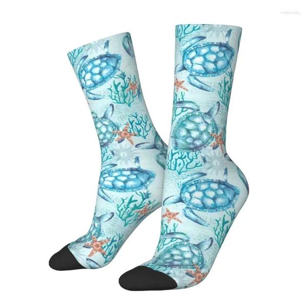 Chaussettes masculines drôles bleu tortue femmes hommes chauds 3d imprimer des sports de basket-ball animal océan