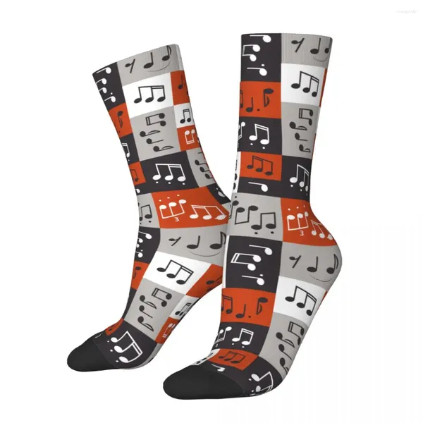 Chaussettes pour hommes Dessin animé drôle Notes de musique mignonnes Football Polyester Longues pour femmes hommes