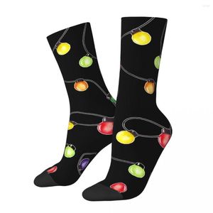 Chaussettes pour hommes lumières Led de noël drôles Vintage Harajuku Style de rue décontracté équipage fou chaussette cadeau motif imprimé