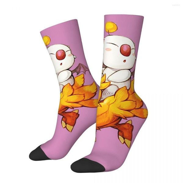 Calcetines de hombre Calcetines de compresión locos divertidos para hombres Moogle Hip Hop Vintage Final Fantasy Chocobo Juego Patrón sin costuras Impreso Boys Crew